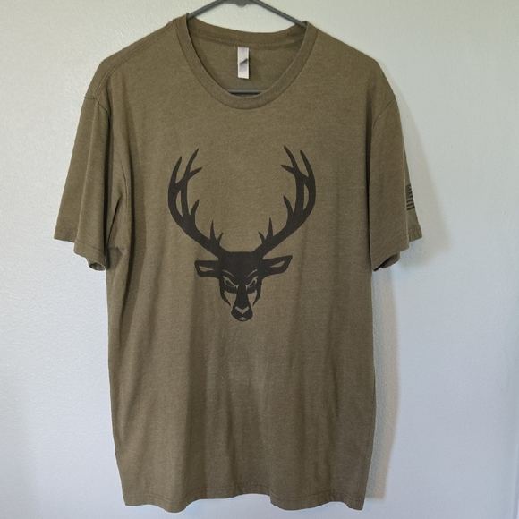 Bella Canvas Olive Green Buck Graphic Tee Size Large - Picture 1 of 6